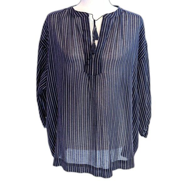 Madewell | 100% Cotton Openview Tunic Navy Striped Oversized Tassel Top | XS - Picture 4 of 11